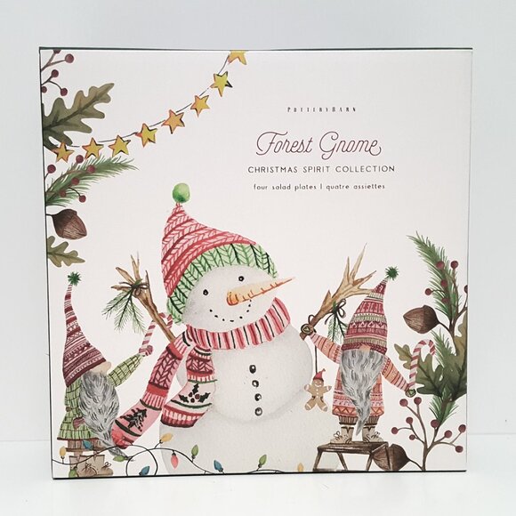 NEW Pottery Barn Set of 4 Forest Gnome Christmas Spirit Salad Plates 9.5" NIB - Picture 7 of 8